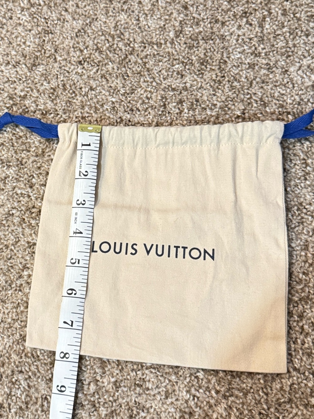 Louis Vuitton Small Beige Dust Bag with Blue Drawstrings